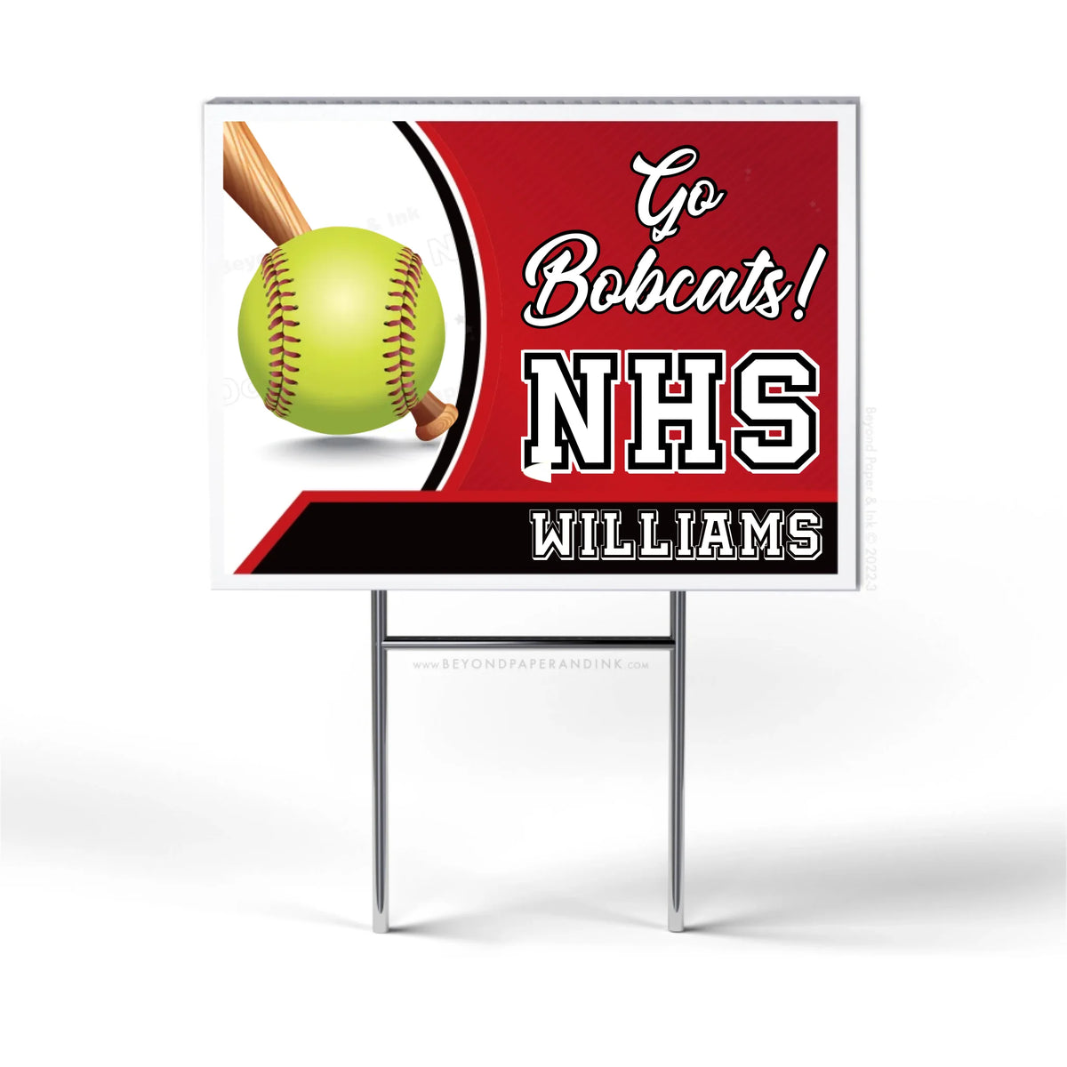 Personalized softball multi-athlete yard sign bundle in red with athlete name and jersey number